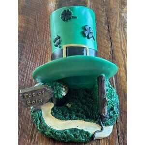 Leprechaun Hat Figurine With Shamrock Details & Pot Of Gold